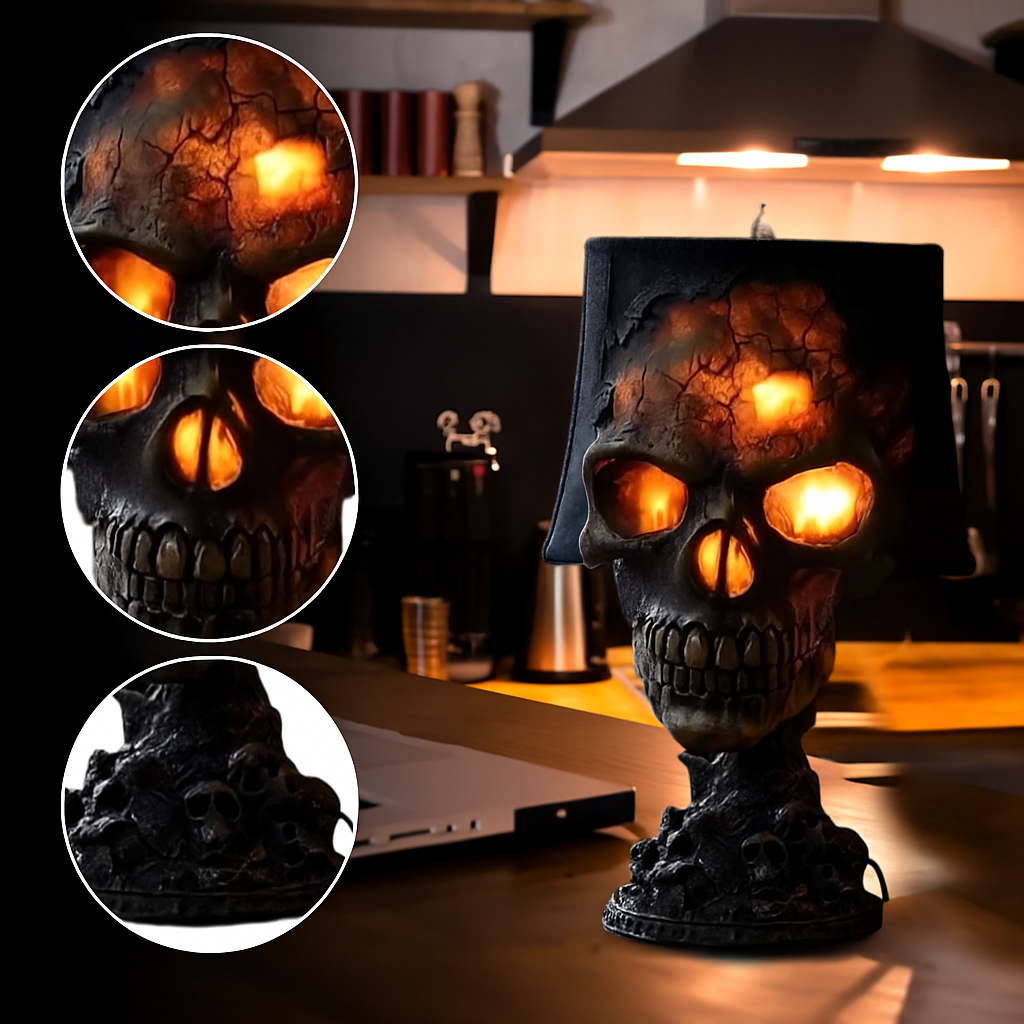 Totenkopf-Lavalamp – fließender roter Kern, gotisches Stimmungslicht für den Tisch