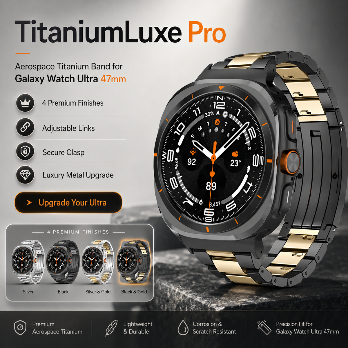 Metalowy pasek z ogniwami do Samsung Galaxy Watch Ultra 47 mm — tytan i stal