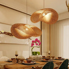 BambooWave Pendant Light With Wicker Rattan Shade Natural