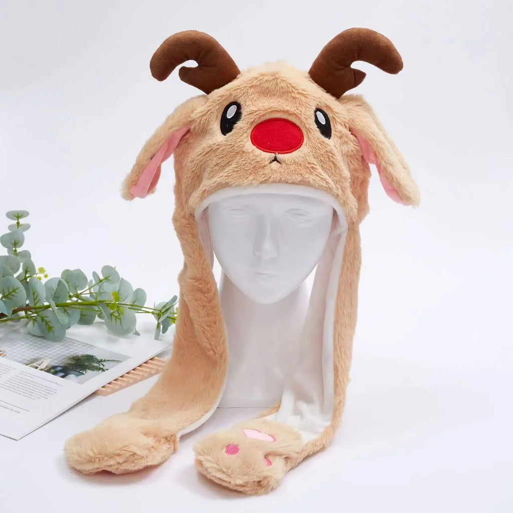 Interactive Plush Hat with Pop-Up Ears and Squeeze Paws
