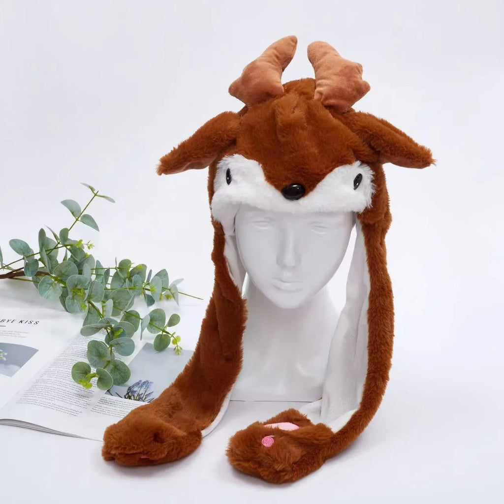 Interactive Plush Hat with Pop-Up Ears and Squeeze Paws