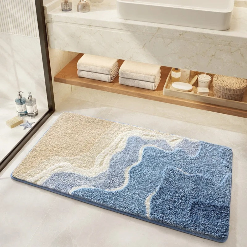 Non-Slip Coastal Bath Mat with Seaside Footprint Pattern - Euroselle