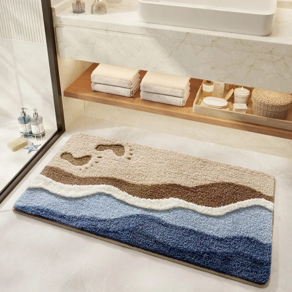Non-Slip Coastal Bath Mat with Seaside Footprint Pattern - Euroselle
