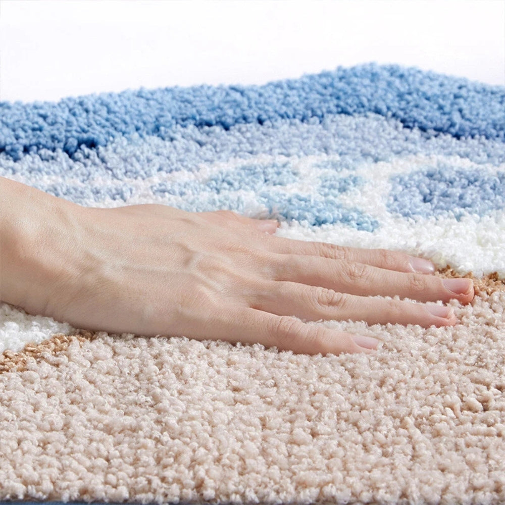 Non-Slip Coastal Bath Mat with Seaside Footprint Pattern - Euroselle