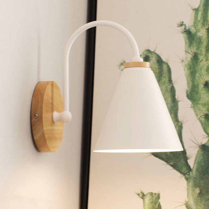 Swing Arm Wall Lamp Wood and Metal Cone Shade Wall Mounted | Euroselle
