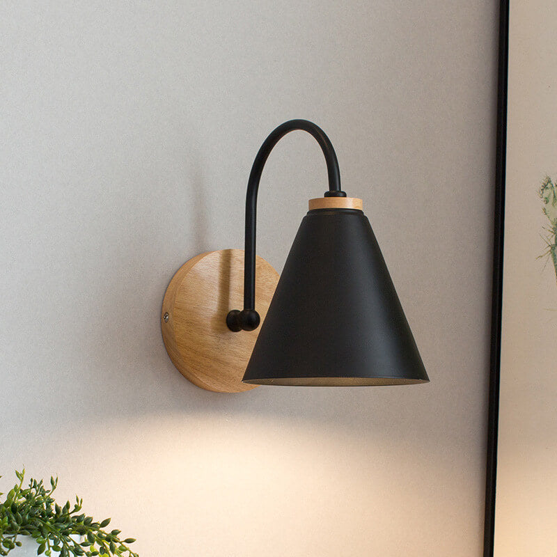 Swing Arm Wall Lamp Wood and Metal Cone Shade Wall Mounted | Euroselle