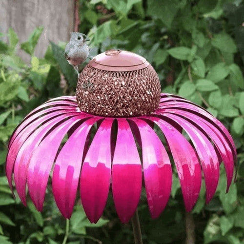 Mangeoire à oiseaux en métal en forme d’échinacée, design durable et résistant aux intempéries - Euroselle