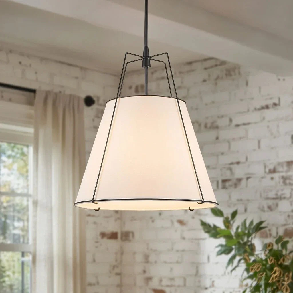 Modern Linen Pendant Light With Tapered Cone Shape Fixture
