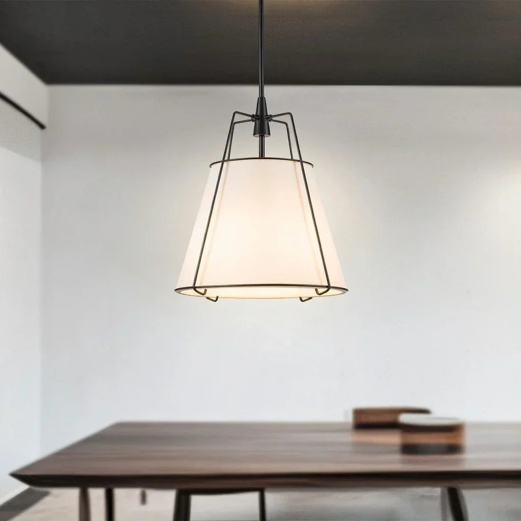 Modern Linen Pendant Light With Tapered Cone Shape Fixture