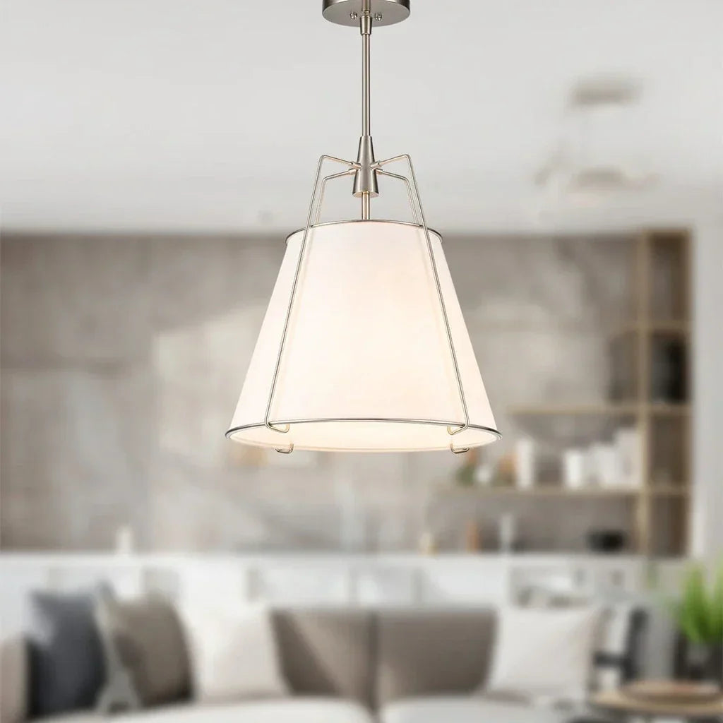 Modern Linen Pendant Light With Tapered Cone Shape Fixture