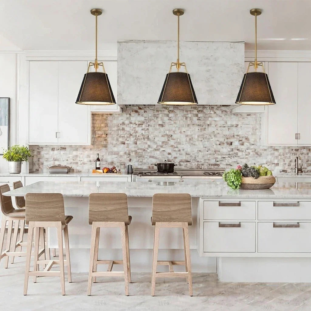 Modern Linen Pendant Light With Tapered Cone Shape Fixture