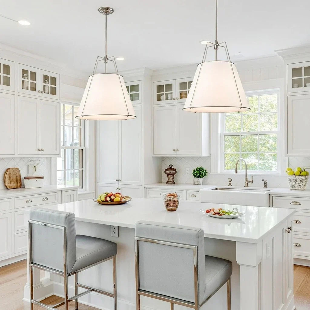 Modern Linen Pendant Light With Tapered Cone Shape Fixture