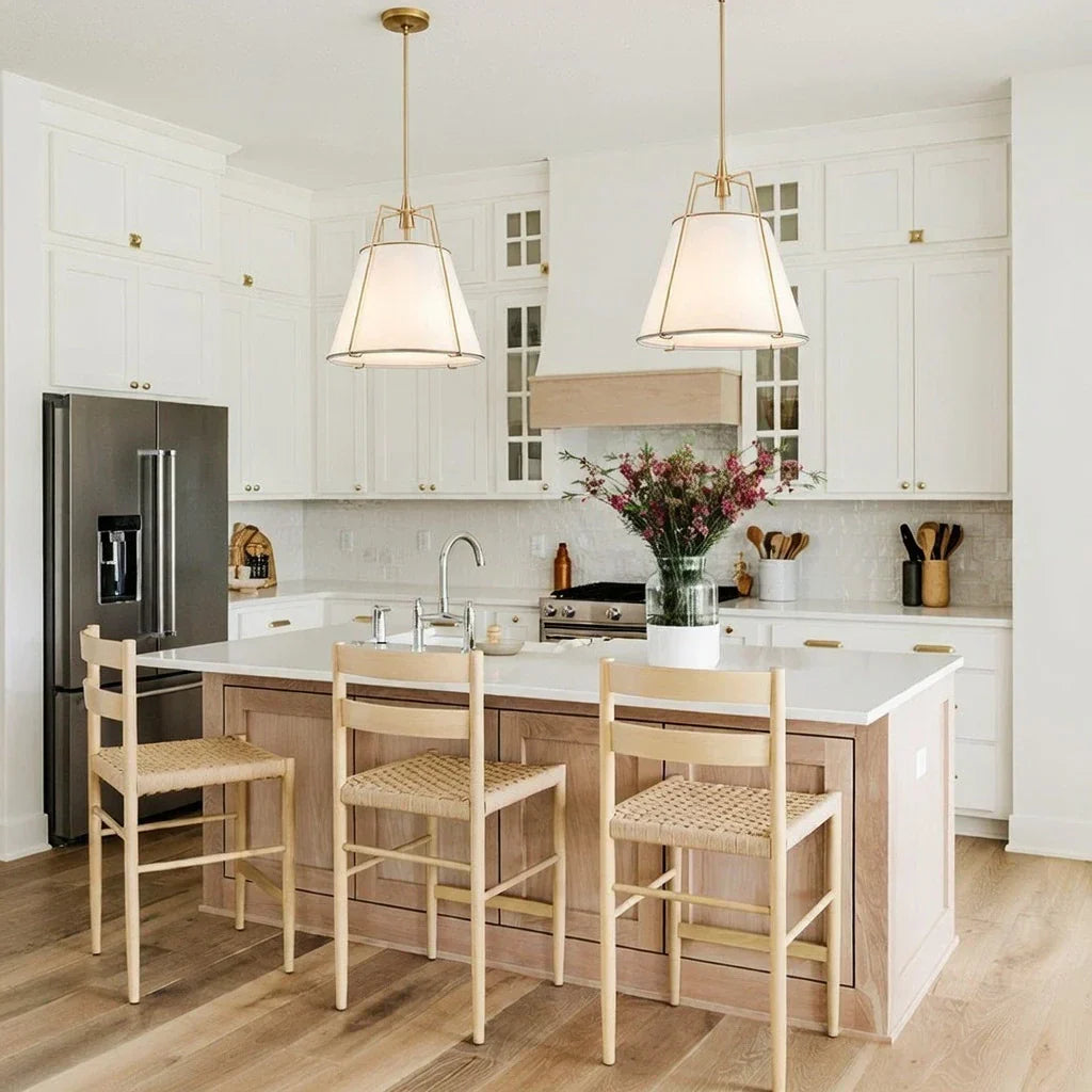 Modern Linen Pendant Light With Tapered Cone Shape Fixture