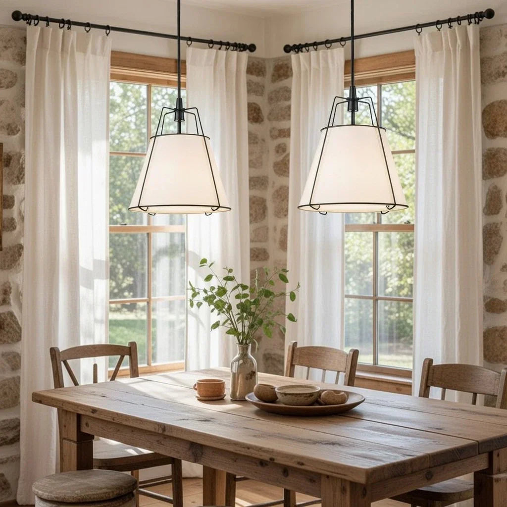 Modern Linen Pendant Light With Tapered Cone Shape Fixture