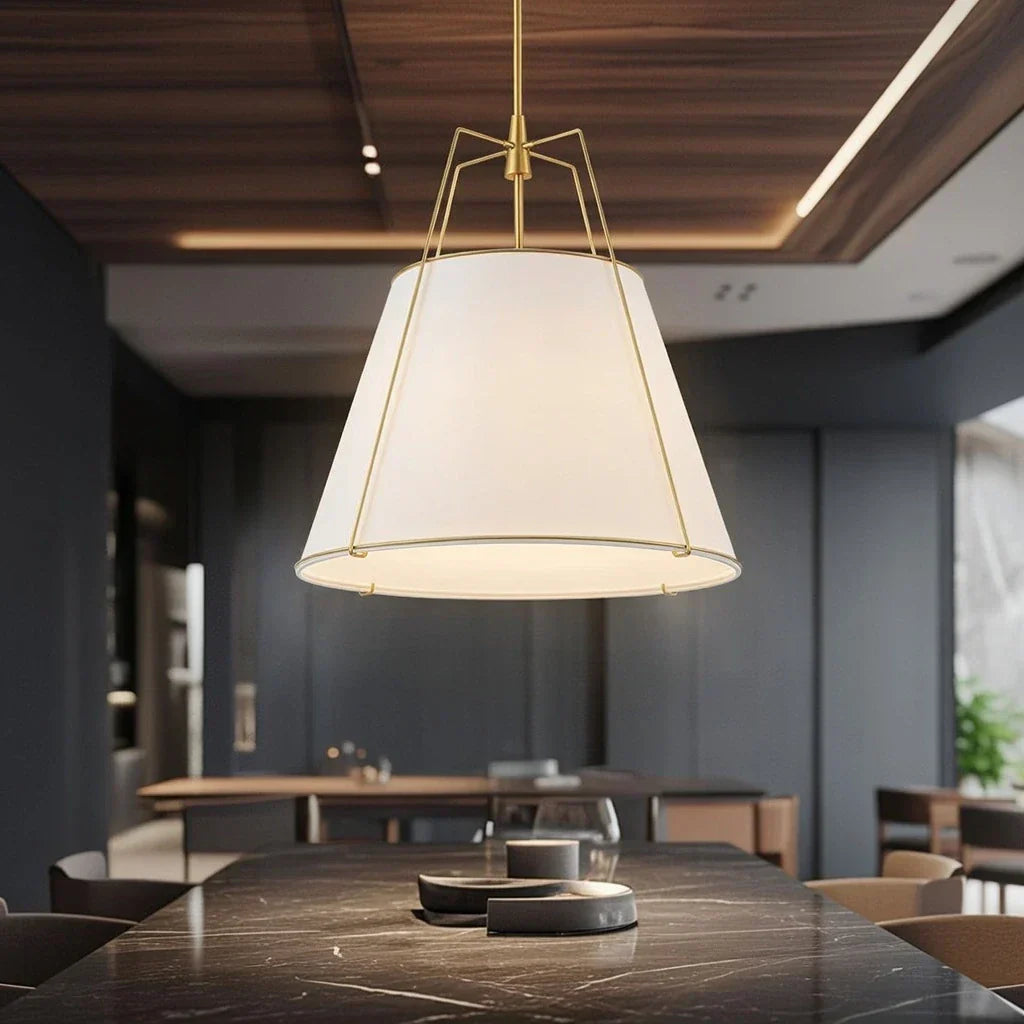 Modern Linen Pendant Light With Tapered Cone Shape Fixture