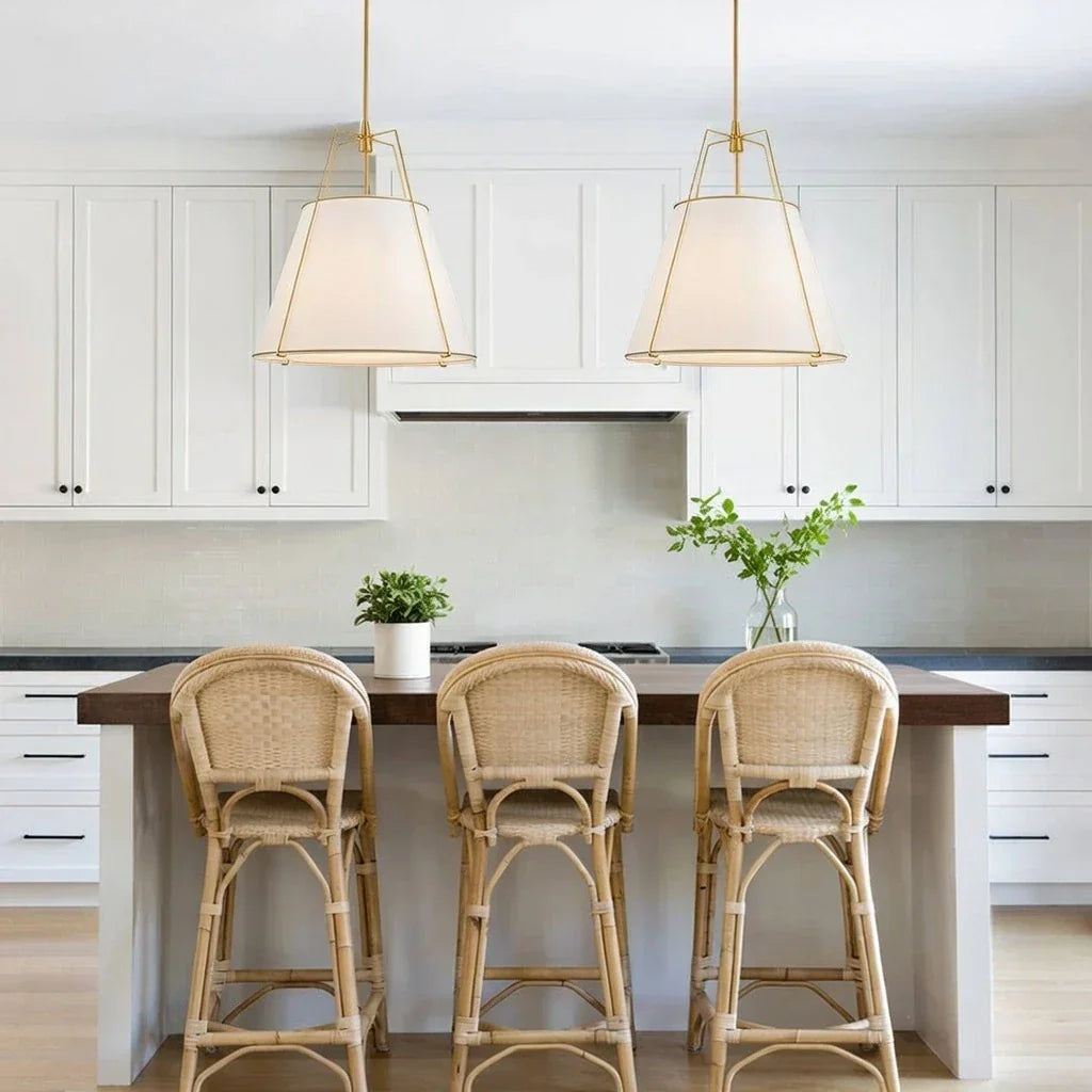 Modern Linen Pendant Light With Tapered Cone Shape Fixture