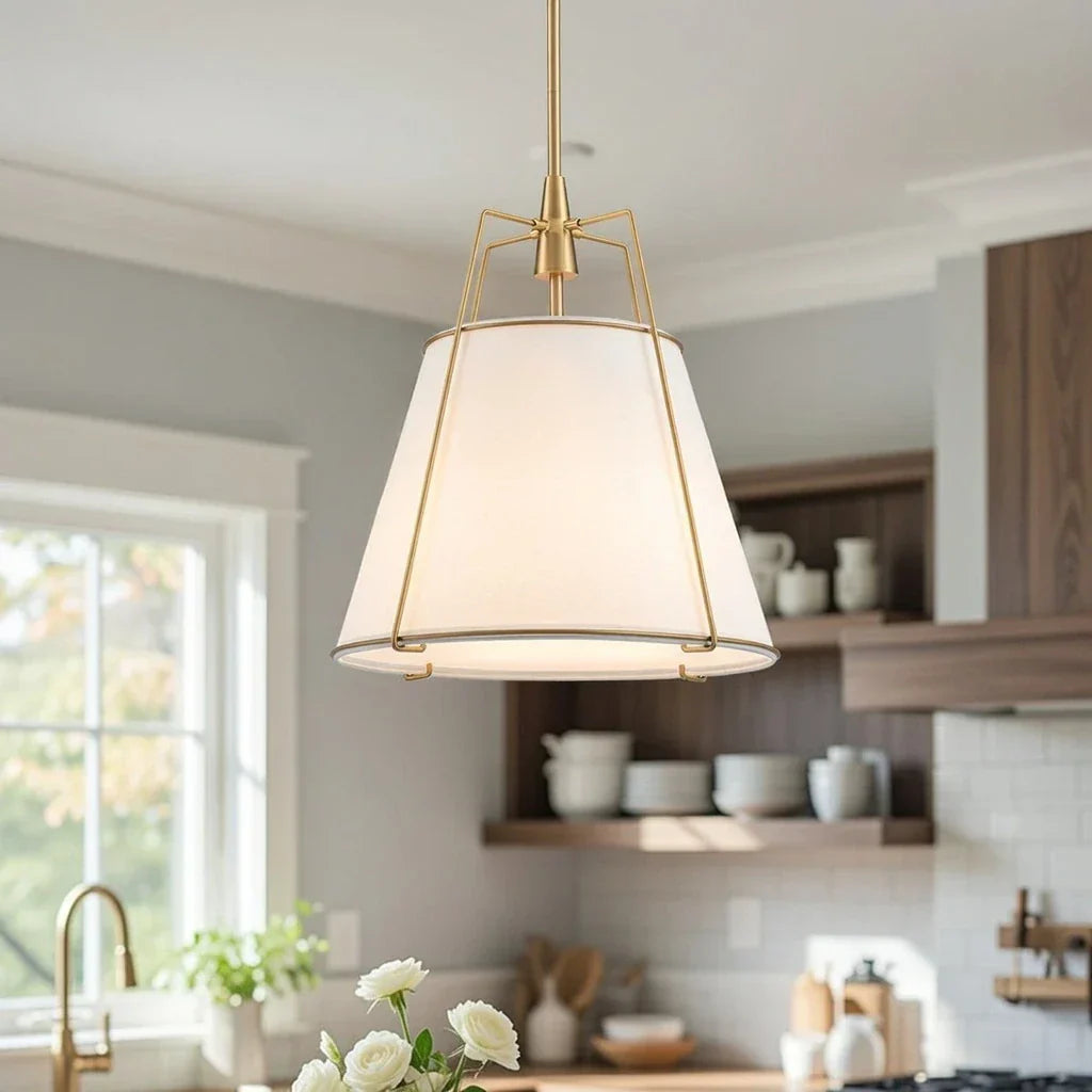 Modern Linen Pendant Light With Tapered Cone Shape Fixture