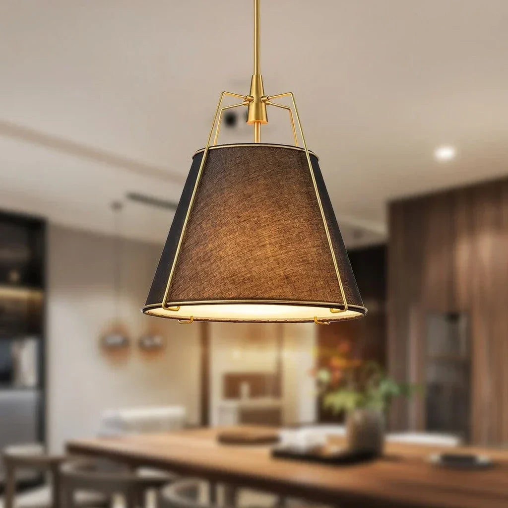Modern Linen Pendant Light With Tapered Cone Shape Fixture