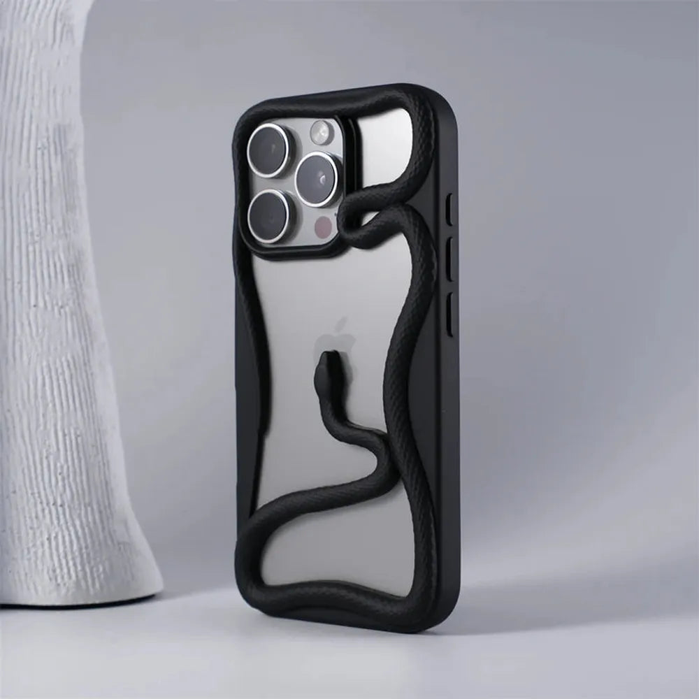 Cover per iPhone con motivo a rilievo serpentiforme 12–17 — Guscio rigido ammortizzante