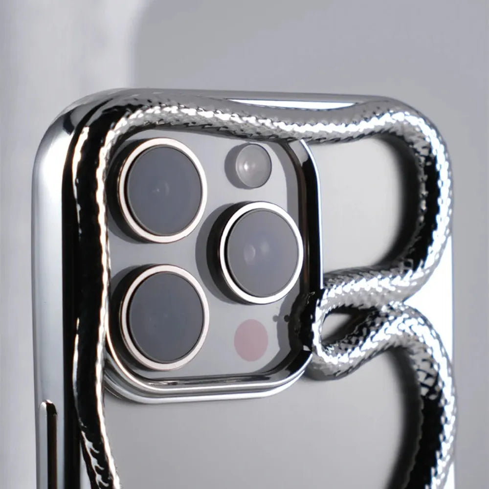 Cover per iPhone con motivo a rilievo serpentiforme 12–17 — Guscio rigido ammortizzante