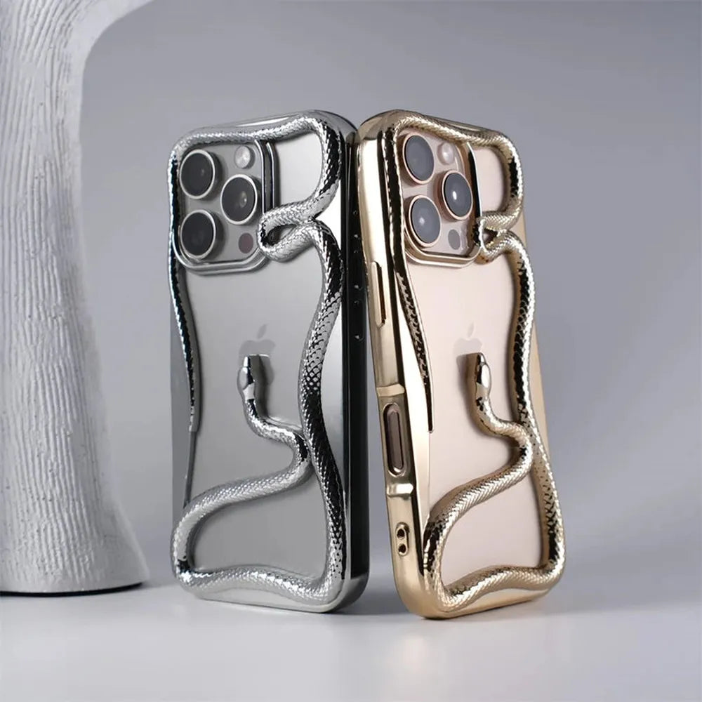 Cover per iPhone con motivo a rilievo serpentiforme 12–17 — Guscio rigido ammortizzante