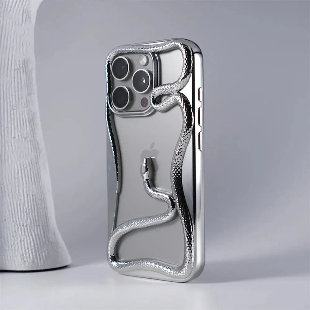 Cover per iPhone con motivo a rilievo serpentiforme 12–17 — Guscio rigido ammortizzante