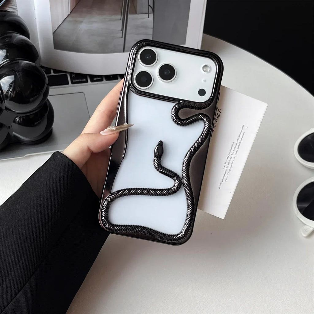 Cover per iPhone con motivo a rilievo serpentiforme 12–17 — Guscio rigido ammortizzante