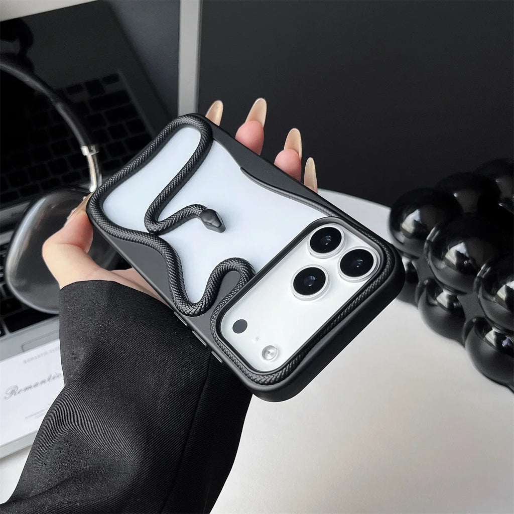 Cover per iPhone con motivo a rilievo serpentiforme 12–17 — Guscio rigido ammortizzante