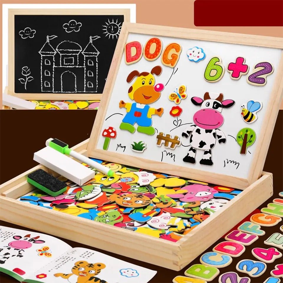 NovaTots 2-In-1 Montessori Drawing Board – Magnetic Chalkboard & White Board, Portable