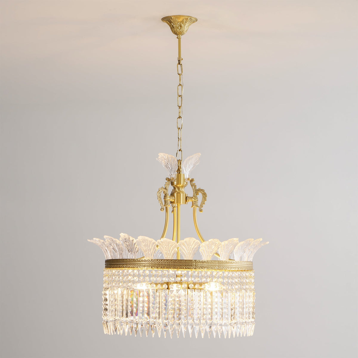 Lustre Facette en laiton poli et cristal