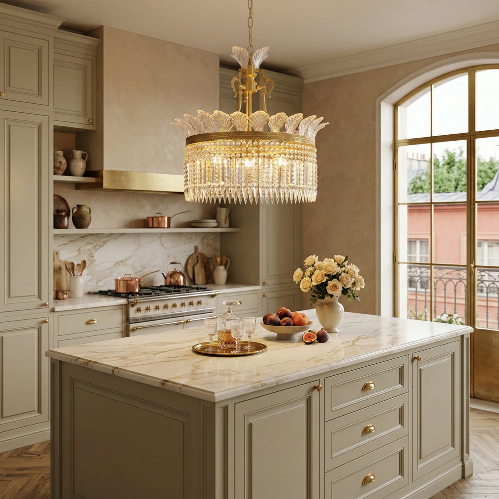 Lustre Facette en laiton poli et cristal