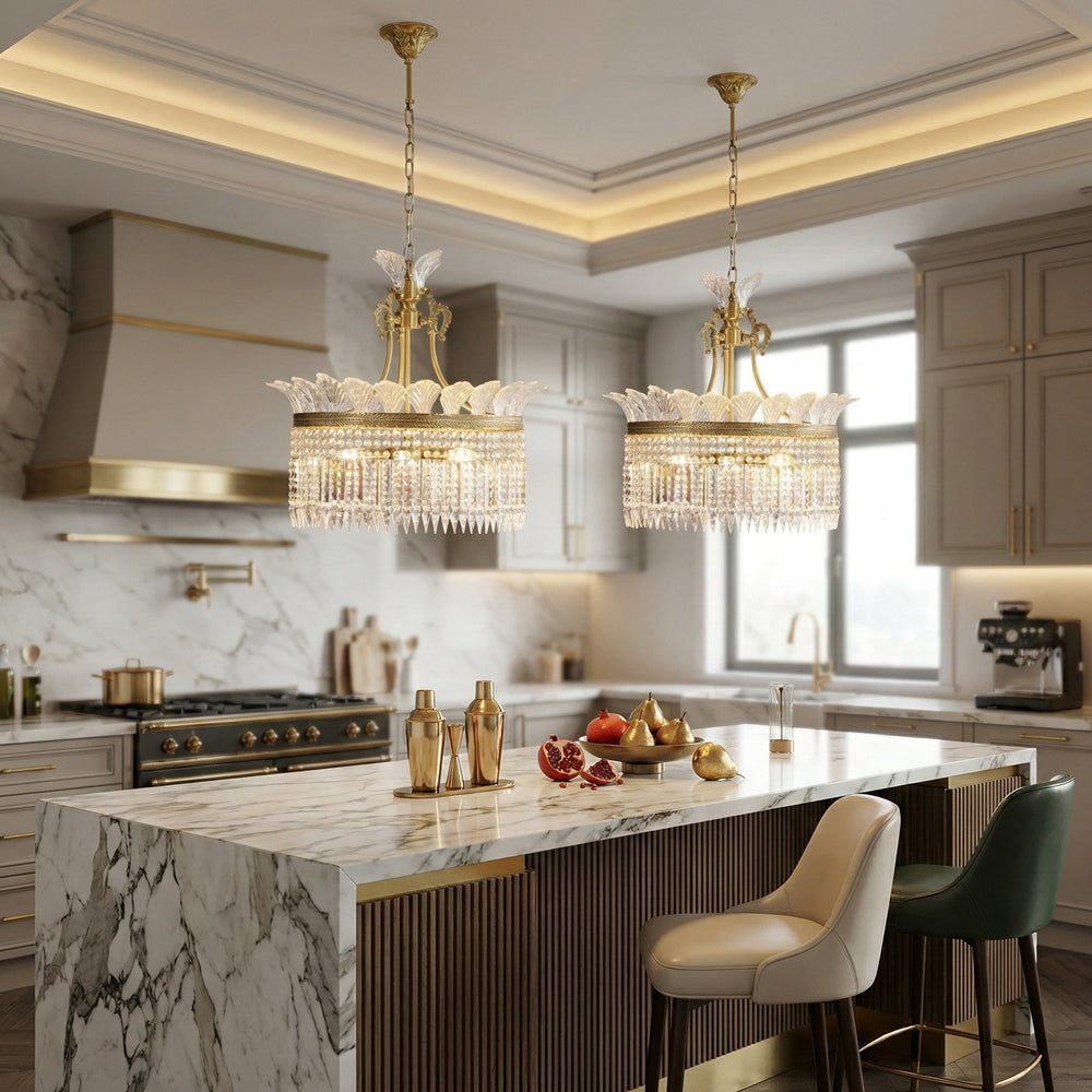Lustre Facette en laiton poli et cristal
