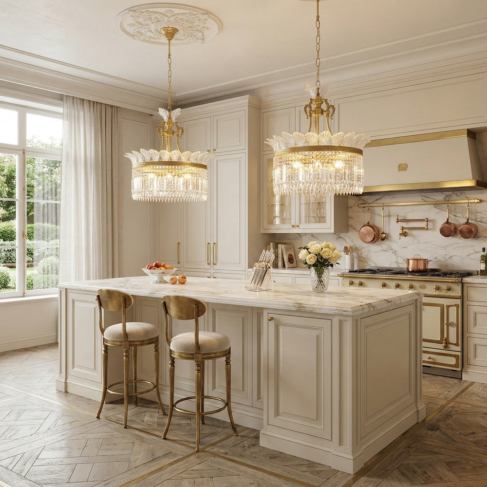Lustre Facette en laiton poli et cristal