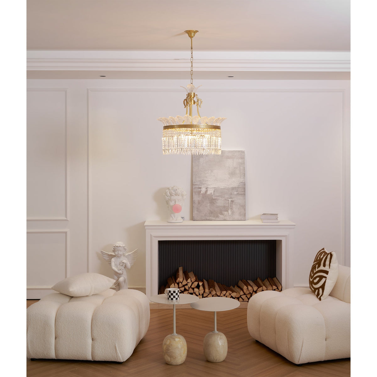 Lustre Facette en laiton poli et cristal