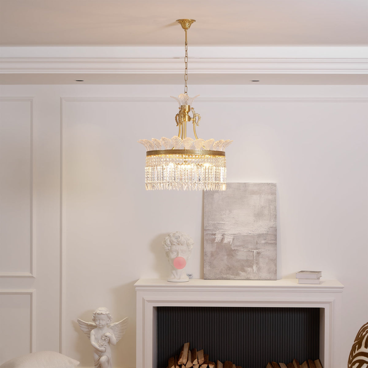 Lustre Facette en laiton poli et cristal
