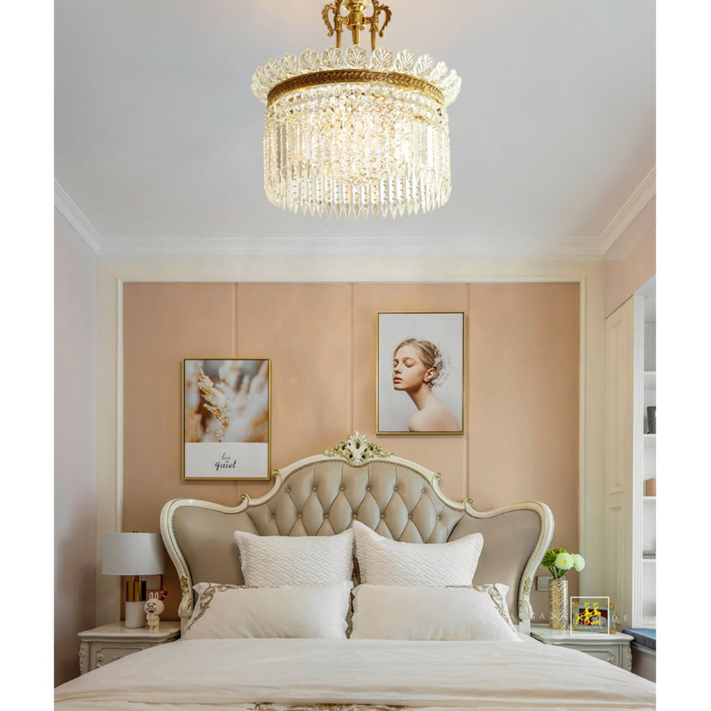 Lustre Facette en laiton poli et cristal