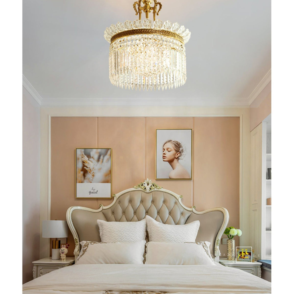 Lustre Facette en laiton poli et cristal