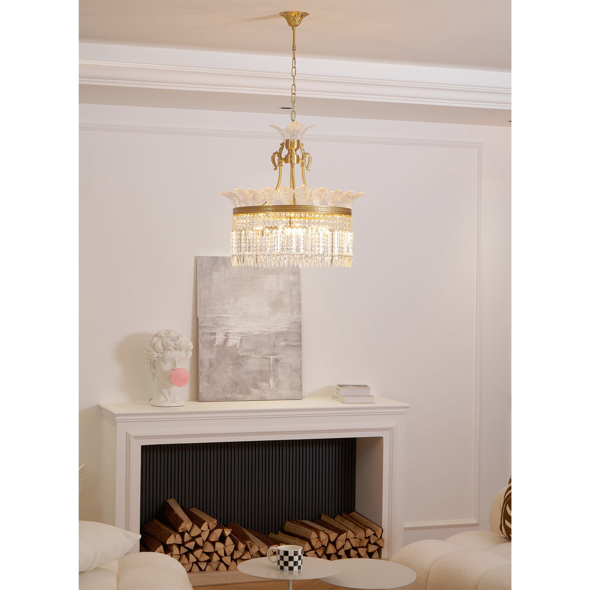 Lustre Facette en laiton poli et cristal