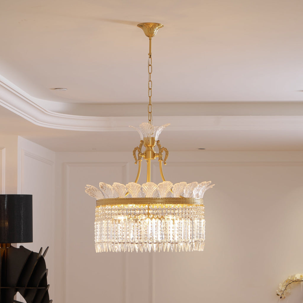 Lustre Facette en laiton poli et cristal