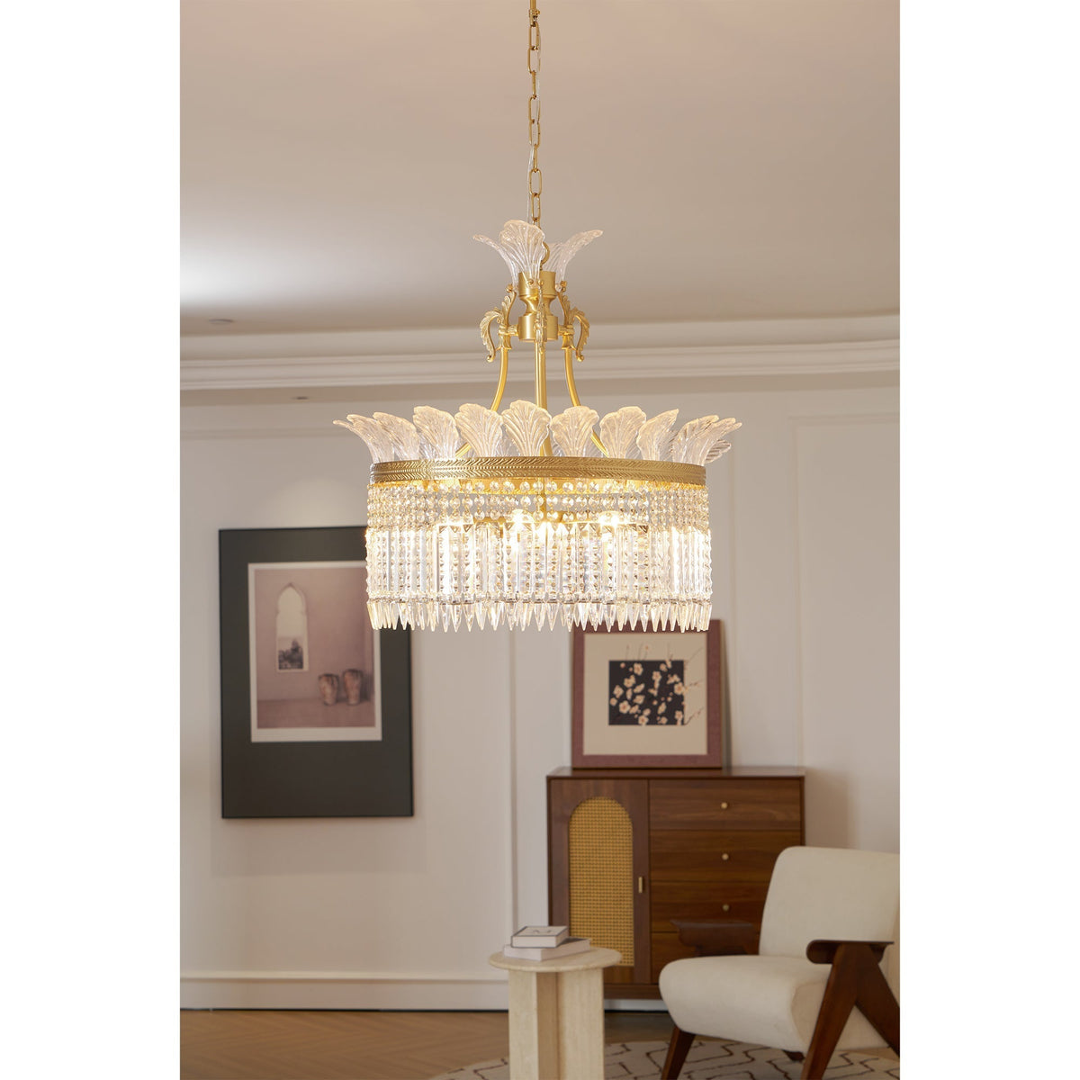 Lustre Facette en laiton poli et cristal