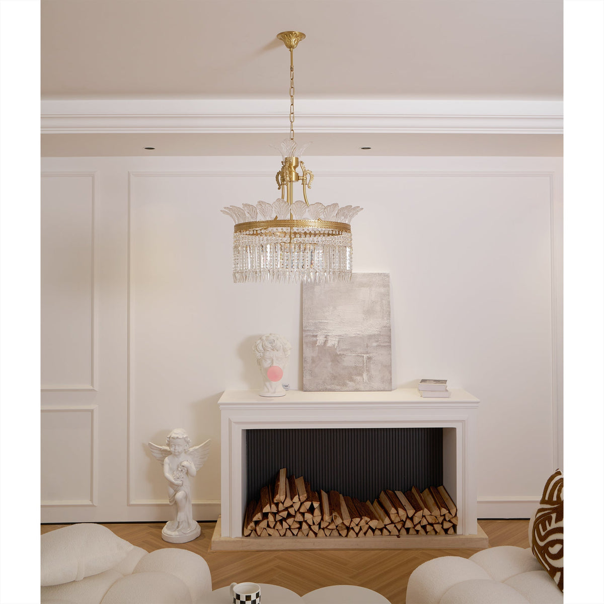 Lustre Facette en laiton poli et cristal