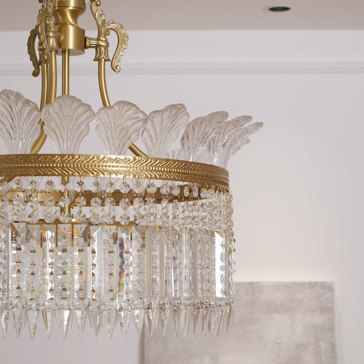 Lustre Facette en laiton poli et cristal