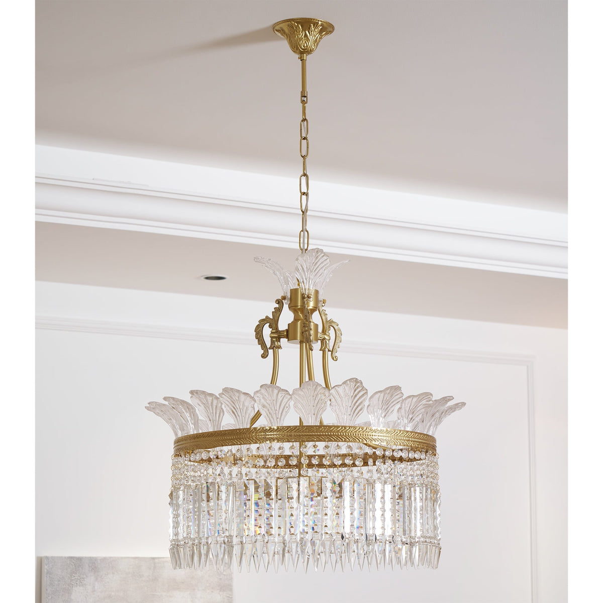 Lustre Facette en laiton poli et cristal