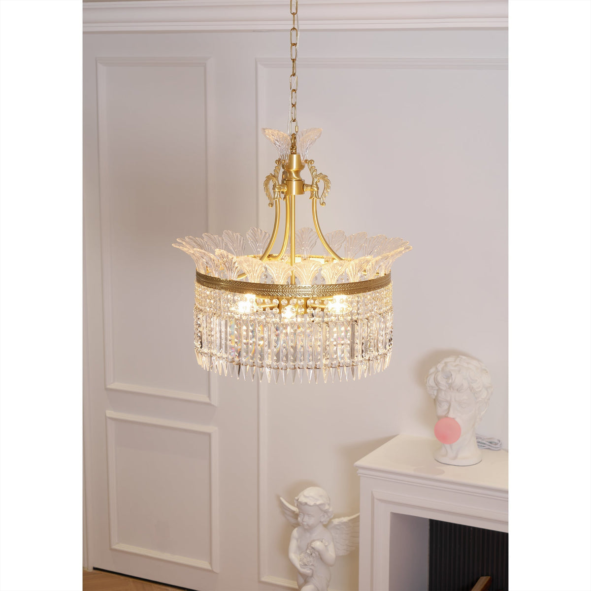 Lustre Facette en laiton poli et cristal