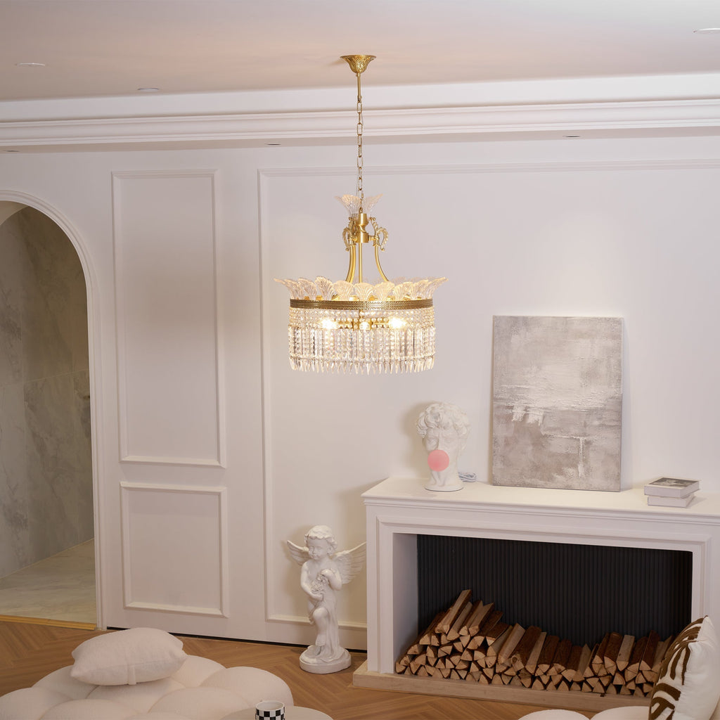 Lustre Facette en laiton poli et cristal