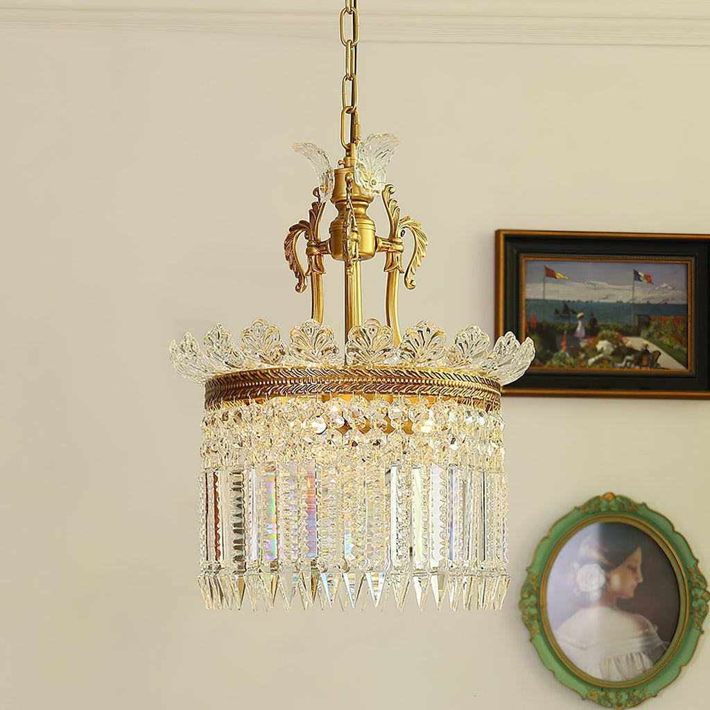 Lustre Facette en laiton poli et cristal