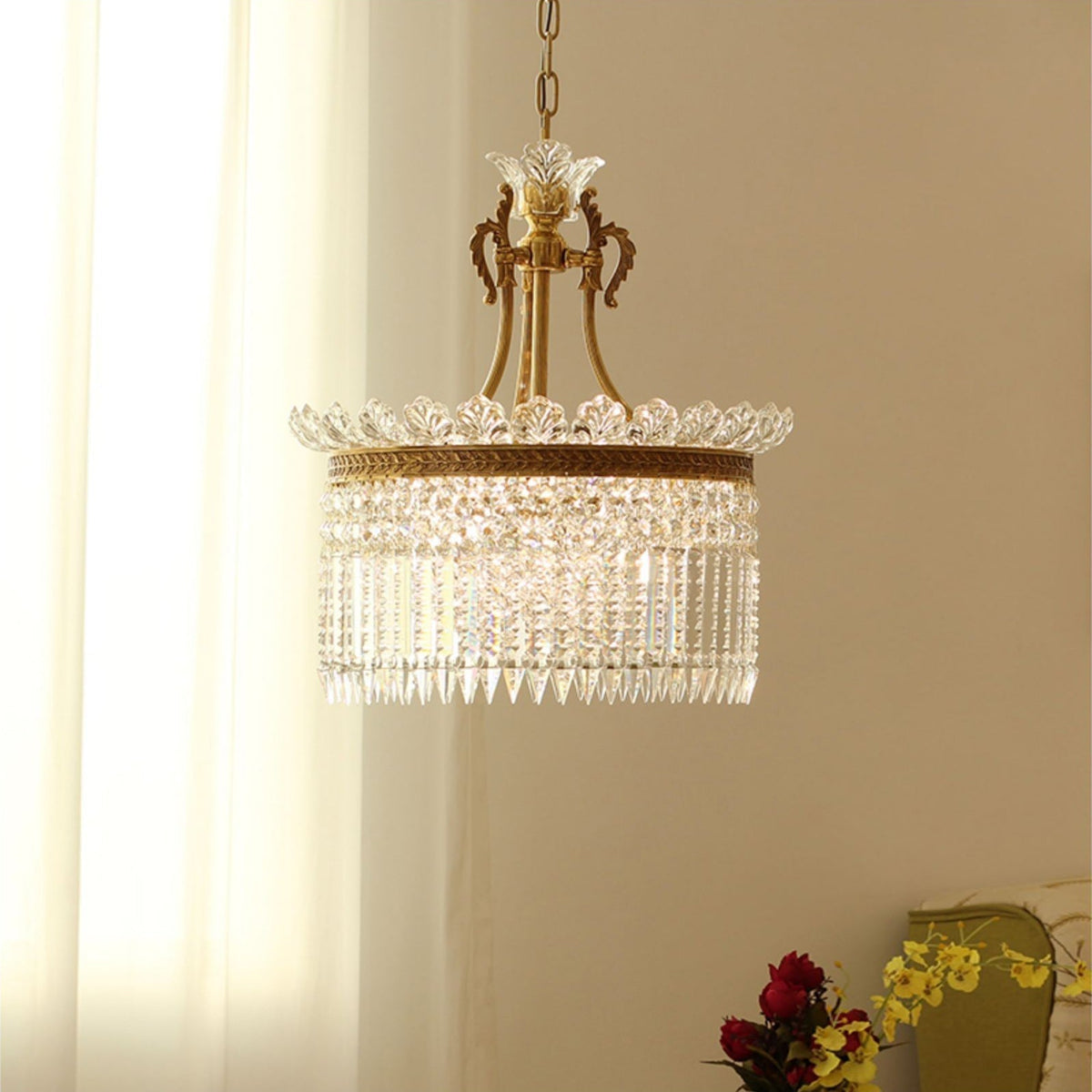 Lustre Facette en laiton poli et cristal