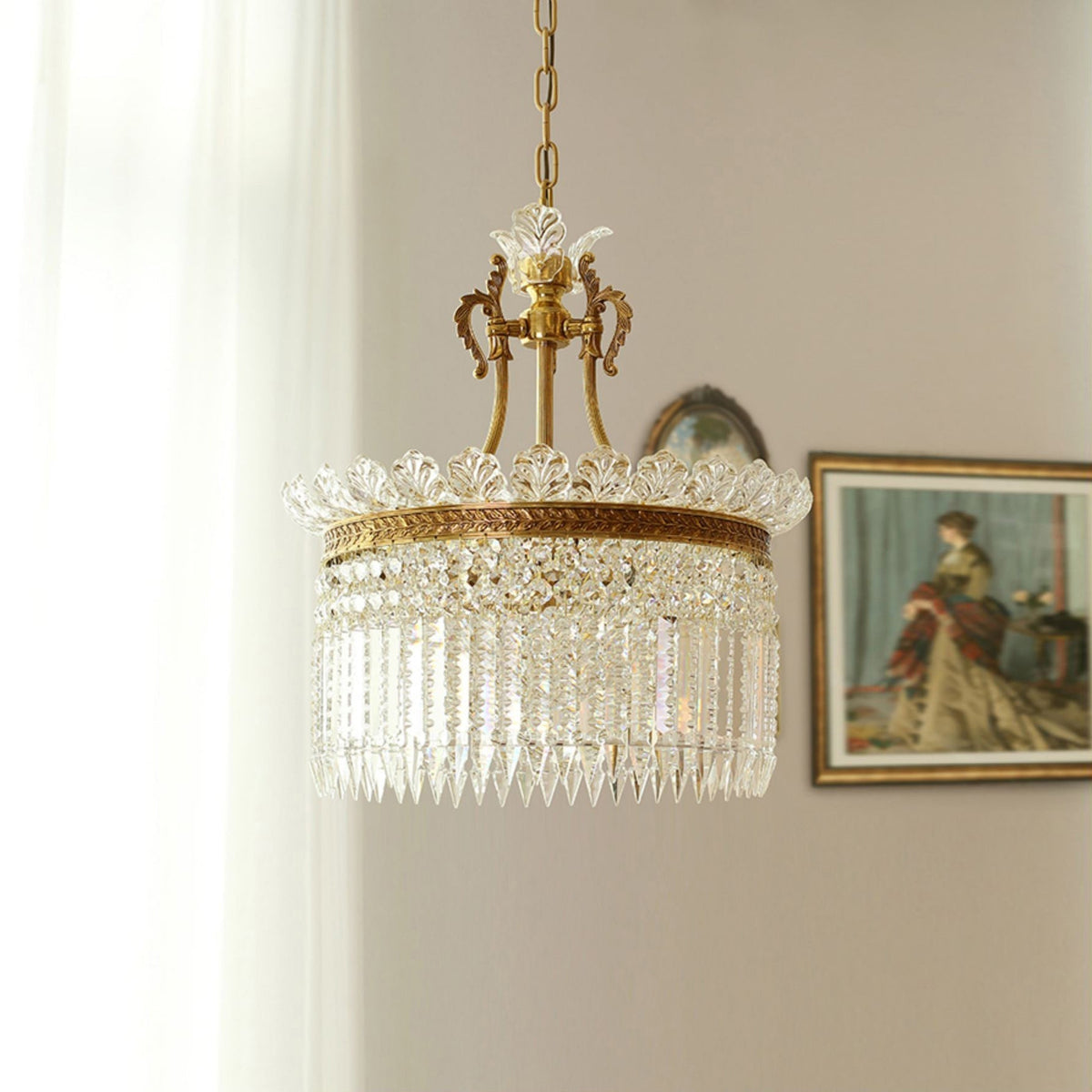 Lustre Facette en laiton poli et cristal
