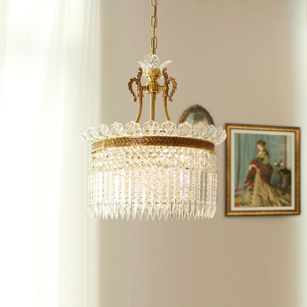 Lustre Facette en laiton poli et cristal