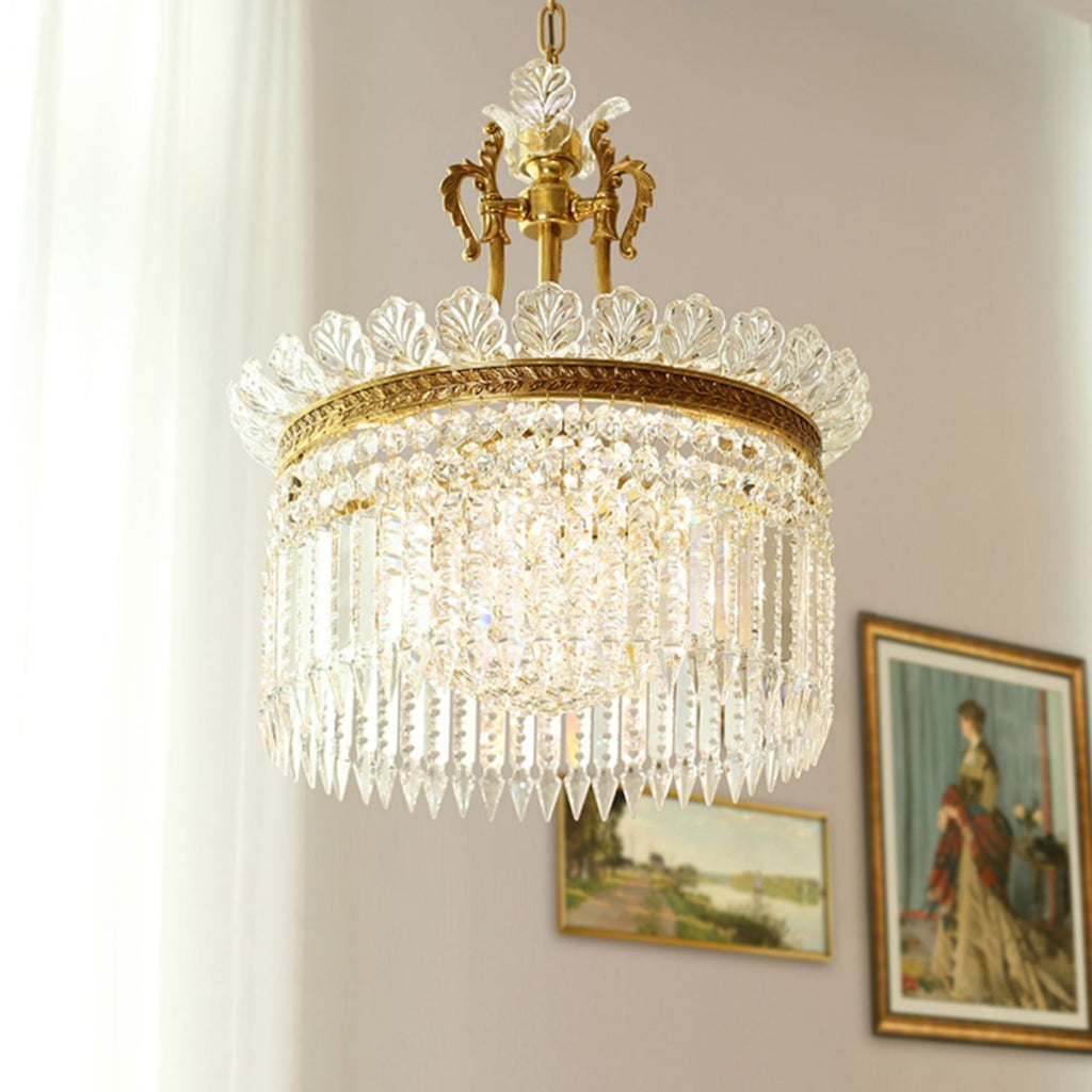 Lustre Facette en laiton poli et cristal